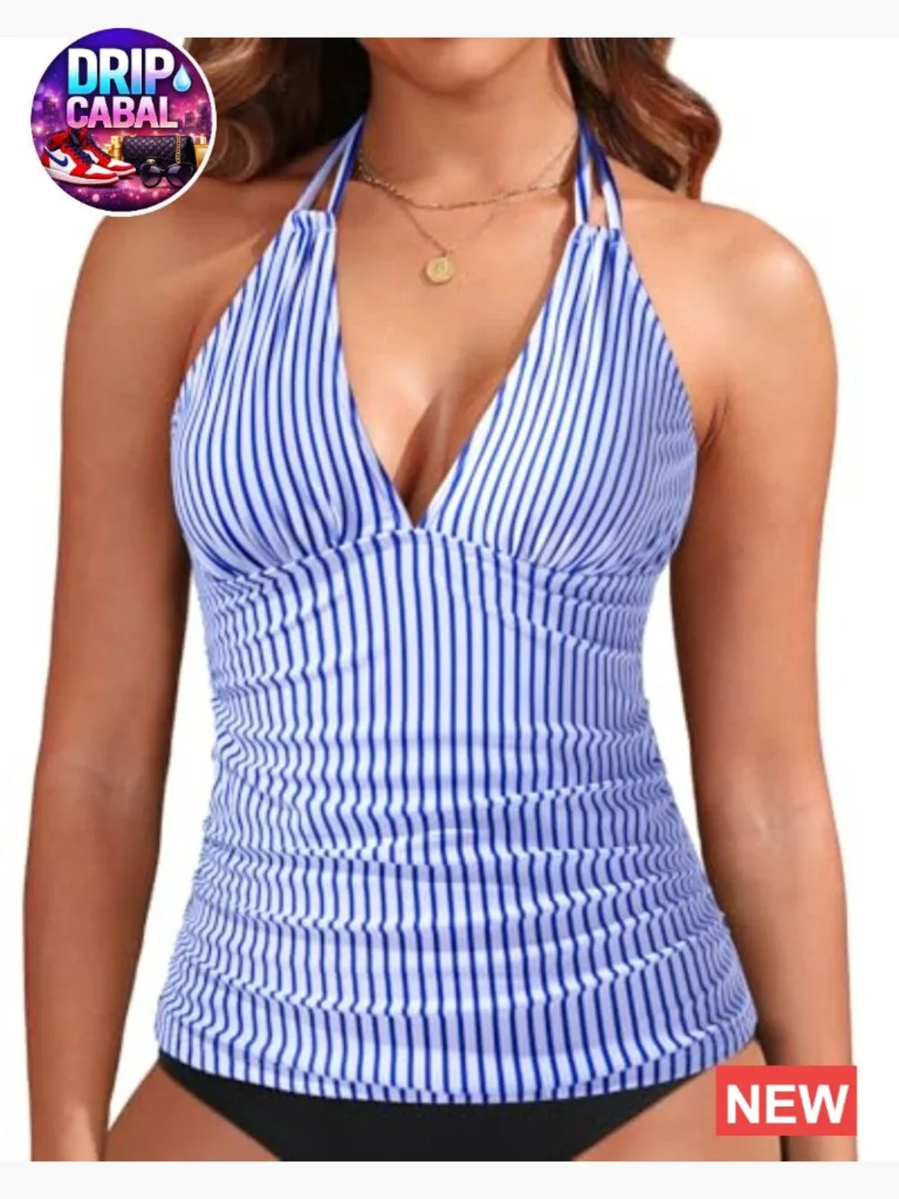 Halter Tankini Top V Neck Tummy Control Swim Top